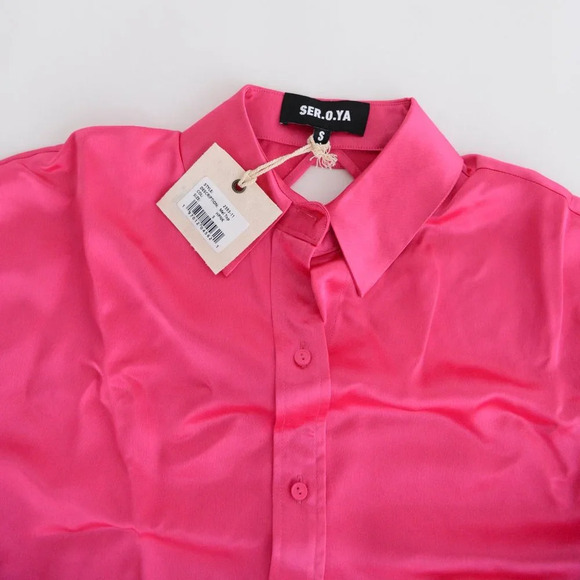 SER.O.YA Mel Top Hot Pink Button Up Front Open Back Blouse S NWT - Picture 11 of 13